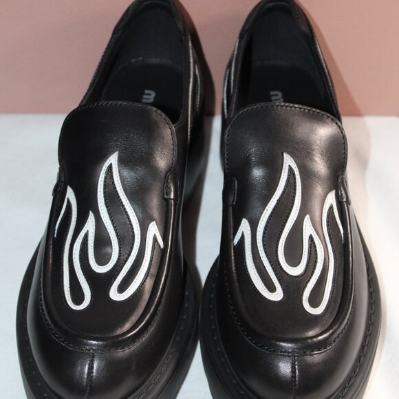 NWB MIU MIU Flame Platform Loafers Black Leather Slip Ons 40 - Picture 2 of 9
